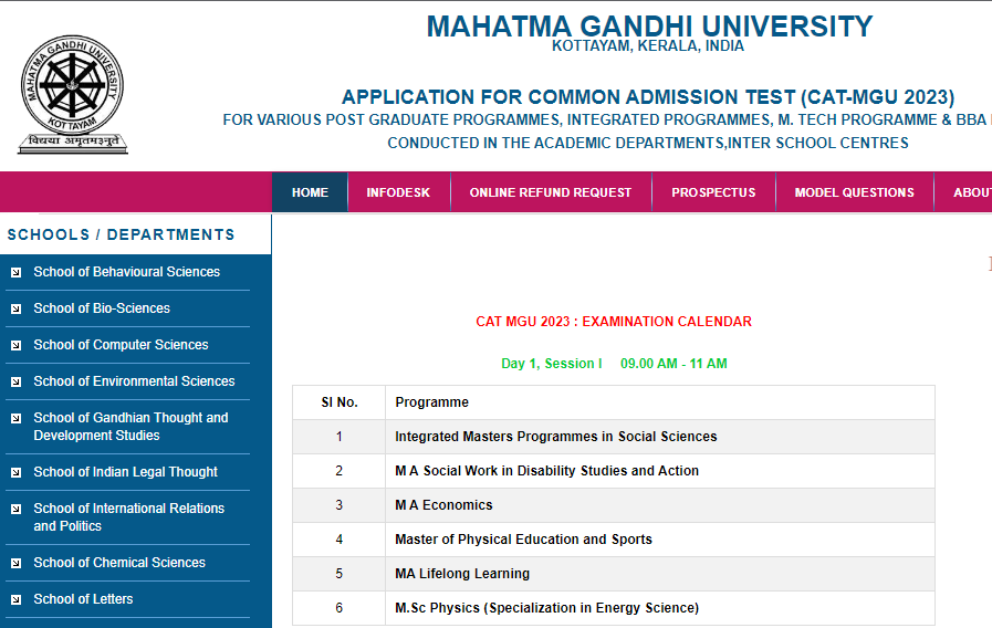 MGU CAT Admit Card